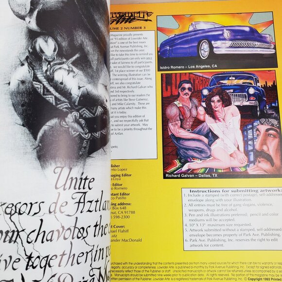 Lowrider Arte Magazine Vintage 1993 July/August Issue Aztlan Artwork Unread - Picture 6 of 11